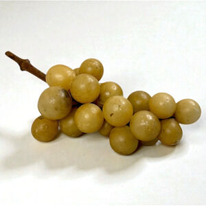 Vintage Alabaster Stone Grape Cluster Wooden Stem Carved Marble MCM Retro 11" L